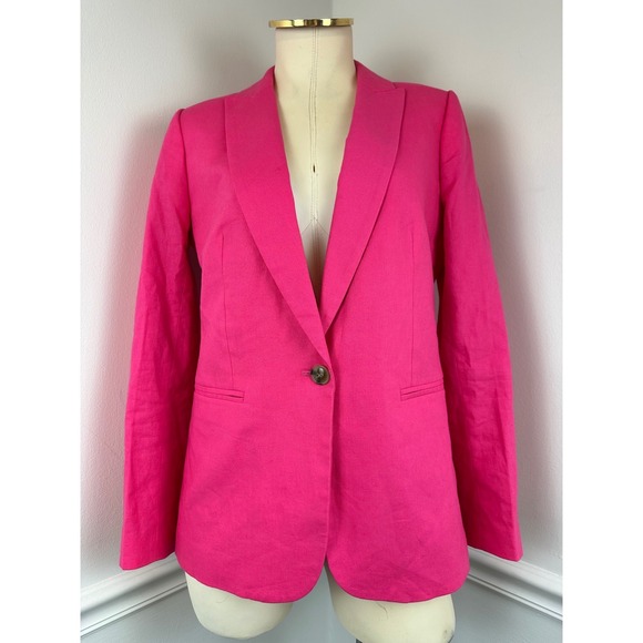 J. CREW Hot Pink Barbie Linen Blend One-Button Blazer | 6 - Picture 7 of 16